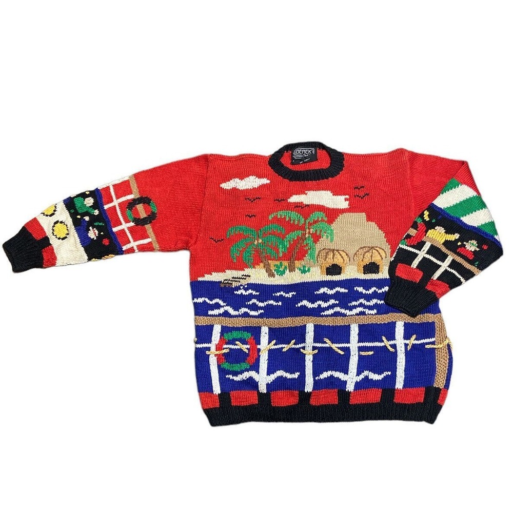 Vintage 80's Berek Sweater Hand Knit Boat Island Size Small Ugly‎ Sweater